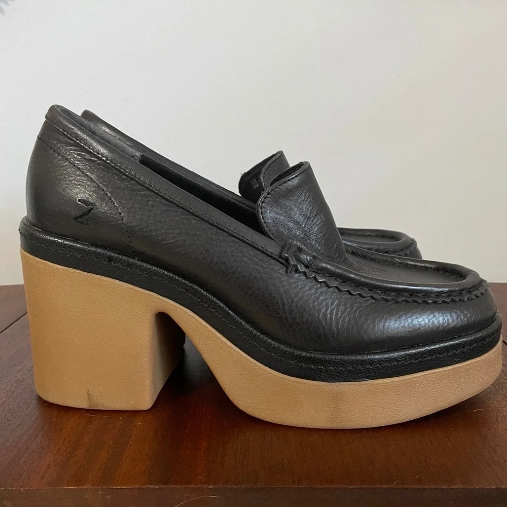 Zodiac Dorit Black Leather Platform‎ Loafer Chunky Slip On Loafer Women's 8